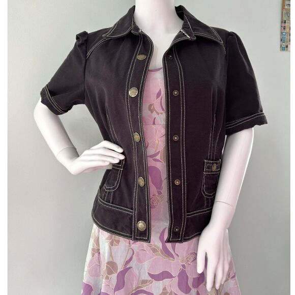 Y2k Tommy Hilfiger Women's Short Sleeve Faded Navy Blue Jacket Top size M - Picture 4 of 10